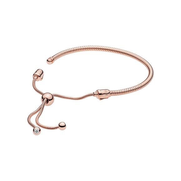 PANDORA Moments Pink Peach Blossom Flower Snake Chain Slider Bracelet - Picture 3 of 11